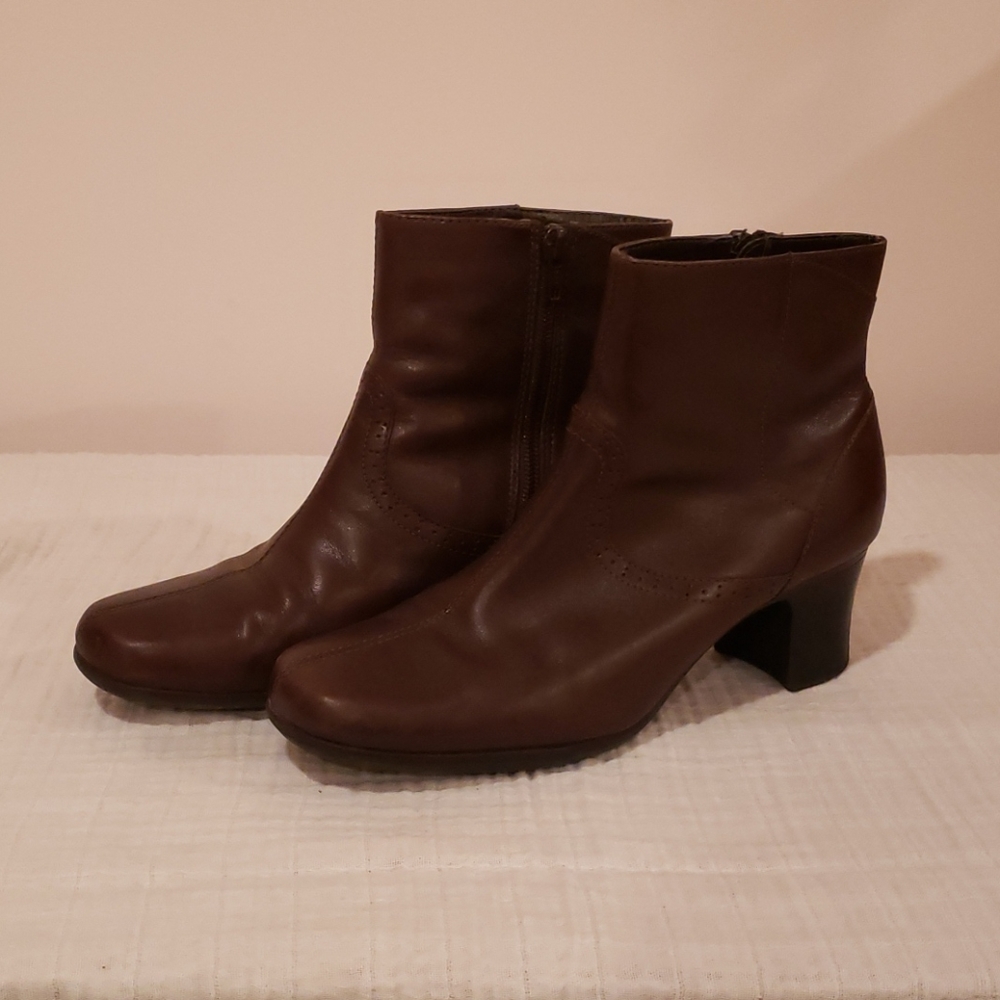 Clarks Brown Leather Heeled Ankle Booties